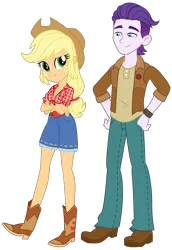 Size: 1650x2402 | Tagged: safe, artist:imperfectxiii, artist:maretrick, artist:mlgskittles, derpibooru import, edit, edited edit, editor:slayerbvc, vector edit, applejack, dirk thistleweed, accountibilibuddies, equestria girls, equestria girls series, spoiler:choose your own ending (season 2), spoiler:eqg series (season 2), accountibilibuddies: rainbow dash, appledirk, applejack's hat, boots, braless, breasts, cleavage, clothes, cowboy boots, cowboy hat, crossed arms, denim shorts, female, front knot midriff, hat, jacket, jeans, male, midriff, pants, sfw edit, shipping, shirt, shoes, shorts, simple background, stetson, straight, transparent background, vector, wristband