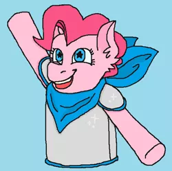 Size: 548x546 | Tagged: safe, artist:theedgyduck, derpibooru import, pinkie pie, pony, armor, crossover, ear fluff, female, handkerchief, mare, ms paint, open mouth, sans (undertale), simple background, solo, starry eyes, underswap, undertale, wingding eyes