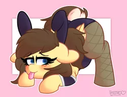 Size: 3485x2669 | Tagged: suggestive, artist:retro_hearts, derpibooru import, oc, oc:retro hearts, unofficial characters only, pegasus, pony, :p, blushing, bunny ears, bunny suit, clothes, face down ass up, female, fishnets, freckles, mare, tongue out, wings