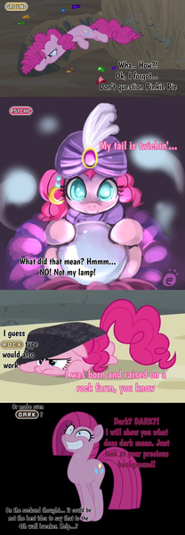 Size: 820x2368 | Tagged: artist:ende26, artist:foreverbunkey123, creepy, creepy smile, crystal ball, derpibooru import, digging, edit, edited screencap, editor:fluttershyisnot adoormat, grin, meme, pinkamena diane pie, pinkie pie, pokémon, rock, safe, screencap, smiling