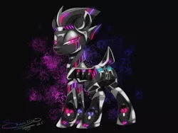 Size: 1600x1200 | Tagged: suggestive, artist:sketchiix3, derpibooru import, oc, oc:strix, unofficial characters only, pony, robot, robot pony, abstract background, asus, gpu pony, lidded eyes, looking at you, looking back, looking back at you, solo