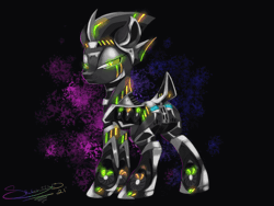 Size: 560x420 | Tagged: suggestive, alternate version, artist:sketchiix3, derpibooru import, oc, oc:strix, unofficial characters only, pony, robot, robot pony, abstract background, animated, gpu pony, lidded eyes, looking at you, looking back, looking back at you, solo