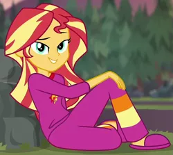 Size: 675x602 | Tagged: safe, derpibooru import, screencap, sunset shimmer, equestria girls, equestria girls series, wake up!, spoiler:eqg series (season 2), clothes, cropped, female, pajamas, sexy, slippers, solo