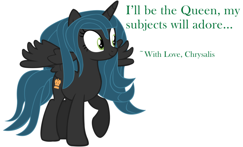 Size: 12598x7600 | Tagged: safe, alternate version, artist:laszlvfx, artist:pegasski, derpibooru import, queen chrysalis, ponified, alicorn, pony, absurd resolution, alternate design, alternate hairstyle, alternate universe, cute, female, happy, high res, mare, raised hoof, simple background, smiling, text, transparent background, vector