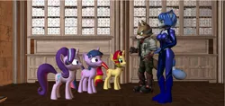 Size: 1280x606 | Tagged: safe, artist:hectorny, derpibooru import, starlight glimmer, sunset shimmer, twilight sparkle, anthro, pony, 3d, crossover, fox mccloud, krystal, source filmmaker, star fox