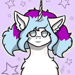 Size: 450x450 | Tagged: safe, artist:_.minystal._.artz._, derpibooru import, oc, unofficial characters only, pony, unicorn, bust, chest fluff, ear fluff, horn, signature, solo, unicorn oc