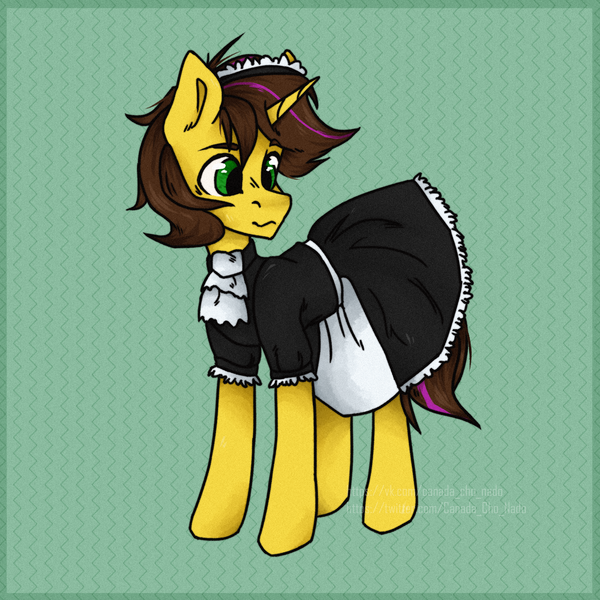 Size: 2500x2500 | Tagged: safe, artist:canada_cho_nado, derpibooru import, oc, oc:joshua weedminster, pony, unicorn, clothes, crossdressing, dress, maid, male, stallion