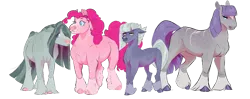 Size: 1024x404 | Tagged: safe, artist:vindhov, derpibooru import, limestone pie, marble pie, maud pie, pinkie pie, earth pony, pony, body freckles, female, freckles, mare, missing cutie mark, pie sisters, scar, siblings, simple background, sisters, transparent background, unshorn fetlocks
