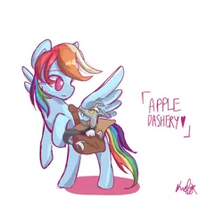 Size: 2500x2500 | Tagged: safe, artist:snowzaaah, derpibooru import, discord, rainbow dash, pegasus, pony, fanfic:appledashery, appledashery, bag, fanfic art, no pupils, saddle bag