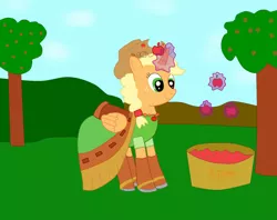 Size: 1024x810 | Tagged: safe, artist:04startyonlinebc88, derpibooru import, applejack, alicorn, alicornified, applecorn, clothes, coronation dress, dress, magic, race swap, solo, telekinesis, tree