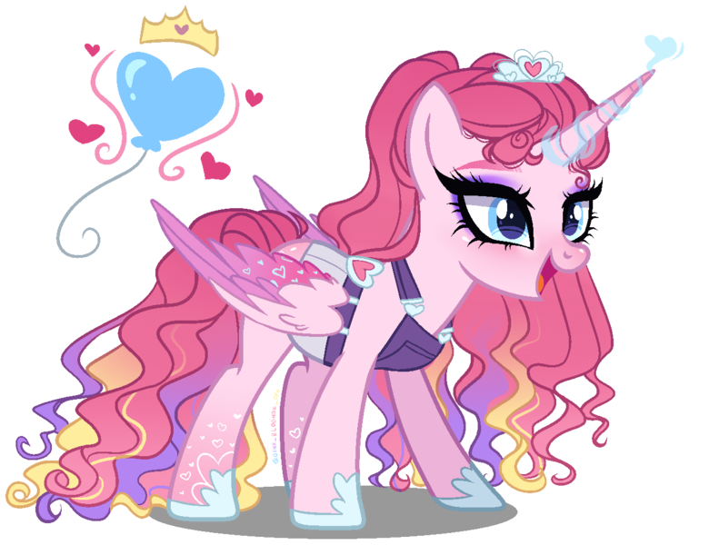 Size: 1300x1000 | Tagged: safe, artist:gihhbloonde, derpibooru import, oc, alicorn, pony, apron, base used, clothes, female, magical lesbian spawn, mare, offspring, parent:pinkie pie, parent:princess cadance, simple background, solo, transparent background