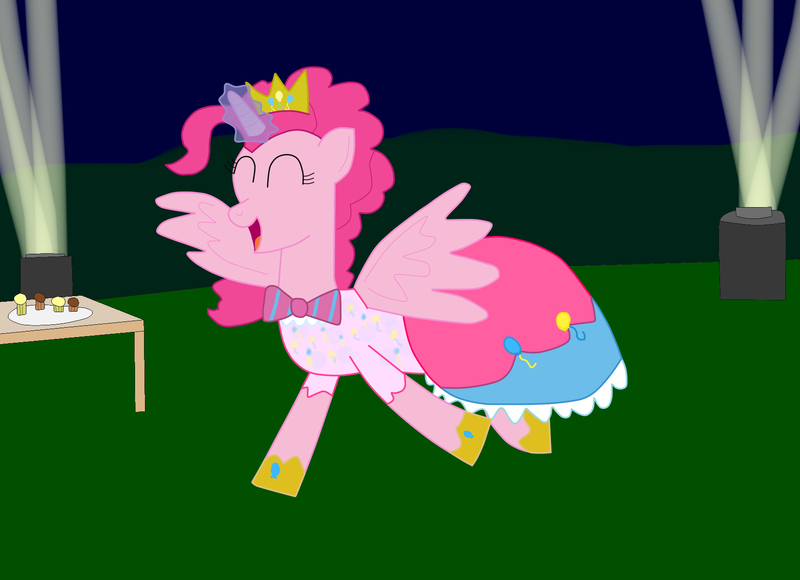 Size: 1700x1232 | Tagged: safe, artist:04startycornonline88, artist:04startyonlinebc88, derpibooru import, pinkie pie, alicorn, pony, alicornified, clothes, crown, dress, female, gala dress, glowing horn, hoof shoes, horn, horseshoes, image, jewelry, jpeg, magic, pinkiecorn, race swap, regalia, solo, xk-class end-of-the-world scenario