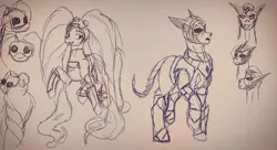 Size: 1080x589 | Tagged: safe, artist:meanagame, derpibooru import, ponified, earth pony, pony, armor, entrapta, female, goggles, hordak, lineart, male, mare, she-ra and the princesses of power, sketch, smiling, stallion