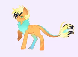 Size: 1280x933 | Tagged: safe, artist:ocean-drop, derpibooru import, oc, oc:ataxie, unofficial characters only, hybrid, pony, interspecies offspring, offspring, parent:applejack, parent:discord, parents:applecord, purple background, simple background, solo