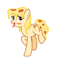 Size: 3000x3000 | Tagged: safe, artist:pizzamovies, derpibooru import, oc, oc:mozzarella orgy, ponified, food pony, original species, pizza pony, pony, blushing, cheese, female, food, mare, meat, pepperoni, pepperoni pizza, pizza, simple background, solo, tongue out, transparent background