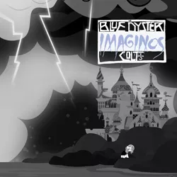 Size: 2000x2000 | Tagged: safe, artist:goldenheart4, artist:grapefruitface1, derpibooru import, potion nova, ponified, pony, album cover, blue oyster cult, castle, cloud, g4 to g4.5, gothic, grayscale, lightning, monochrome, night, seaside, storm