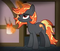Size: 3500x3000 | Tagged: safe, artist:pizzamovies, derpibooru import, oc, oc:incendia, unofficial characters only, pony, unicorn, fanfic:antipodes, bags under eyes, female, fire, levitation, magic, mare, mug, solo, telekinesis, tired