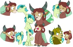 Size: 7200x4626 | Tagged: safe, artist:chub-wub, derpibooru import, sandbar, yona, ponified, earth pony, pony, yak, she's all yak, absurd resolution, alternate hairstyle, beard, boop, cute, eyes closed, facial hair, female, looking at each other, male, noseboop, nuzzling, older, older sandbar, older yona, open mouth, pony yona, raised hoof, rule 63, sandbank, shipping, simple background, sitting, species swap, straight, white background, yak sandbar, yakified, yon, yonabar, yonbank