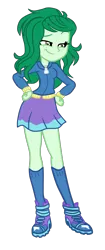 Size: 1376x3284 | Tagged: safe, artist:gmaplay, derpibooru import, wallflower blush, equestria girls, boots, clothes, clothes swap, implied trixie, shoes, smiling, smirk, smug, solo