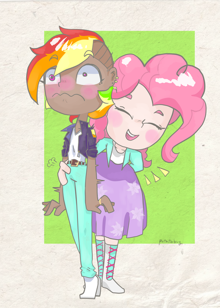 Size: 5000x7000 | Tagged: safe, artist:potatobug, derpibooru import, pinkie pie, rainbow dash, human, equestria girls, female, humanized, lesbian, one-sided love, pinkiedash, shipping, surprised