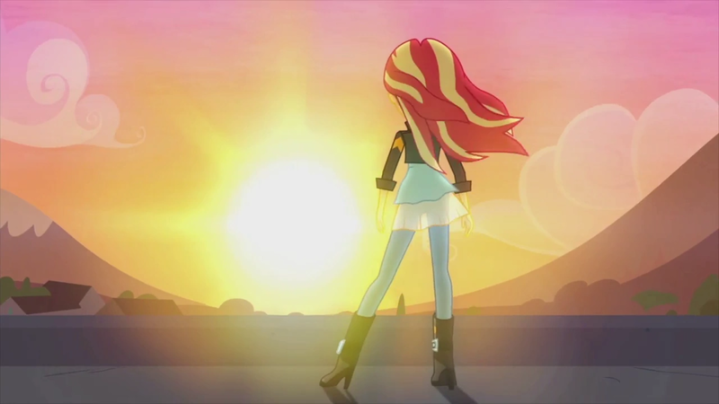 Size: 1920x1080 | Tagged: safe, derpibooru import, screencap, sunset shimmer, equestria girls, my past is not today, solo, sun, sunrise, sunshine shimmer