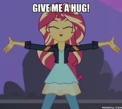 Size: 600x535 | Tagged: safe, derpibooru import, edit, edited screencap, screencap, sunset shimmer, equestria girls, my past is not today, caption, hug request, image macro, solo, text