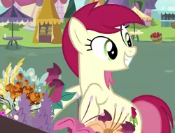 Size: 1862x1421 | Tagged: safe, derpibooru import, screencap, roseluck, earth pony, pony, it isn't the mane thing about you, cropped, cute, cuteluck, female, flower, mare, smiling, solo