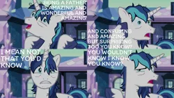 Size: 1986x1117 | Tagged: safe, derpibooru import, edit, edited screencap, screencap, shining armor, pony, unicorn, the crystalling, cracked armor, crazy face, derp, faic, male, open mouth, solo, tired eyes