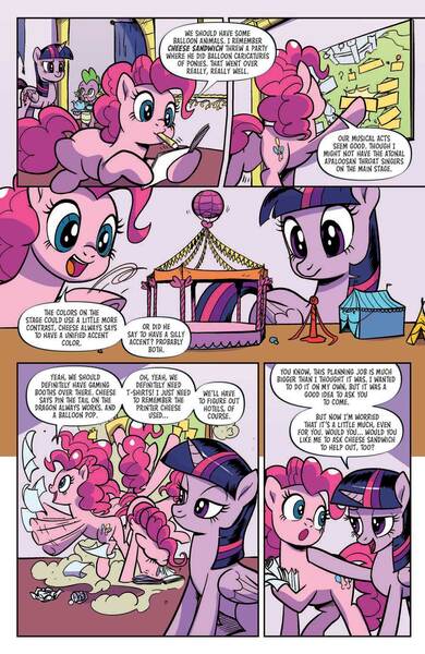 Size: 1200x1845 | Tagged: safe, artist:pencils, derpibooru import, idw, pinkie pie, spike, twilight sparkle, twilight sparkle (alicorn), alicorn, earth pony, pony, spoiler:comic, spoiler:comic94, balloonbutt, butt, comic, dock, female, implied cheesepie, implied shipping, implied straight, mare, plot, preview, season 10