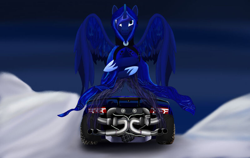 Size: 1280x810 | Tagged: safe, artist:bigblockking, derpibooru import, princess luna, spirit of hearth's warming yet to come, car, lamborghini, lamborghini gallardo