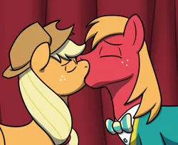 Size: 500x407 | Tagged: safe, artist:caluriri, derpibooru import, applejack, big macintosh, applecest, applemac, cropped, explicit source, female, incest, kissing, male, shipping, straight