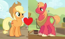 Size: 879x534 | Tagged: applecest, applejack, applemac, big macintosh, derpibooru import, edit, edited screencap, female, incest, male, safe, screencap, shipping, shipping domino, straight