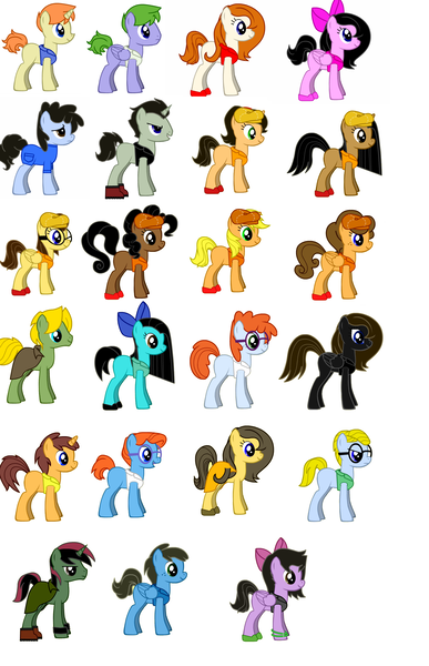 Size: 1680x2604 | Tagged: safe, artist:mexicangirl12, derpibooru import, ponified, earth pony, pegasus, pony, unicorn, pony creator, base used, bow, clothes, crossover, female, glasses, hair bow, male, mare, phineas and ferb, simple background, stallion, white background