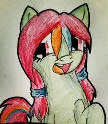 Size: 1152x1318 | Tagged: safe, artist:juliet-gwolf18, derpibooru import, oc, unofficial characters only, earth pony, pony, bust, earth pony oc, eyelashes, female, mare, open mouth, smiling, solo, traditional art