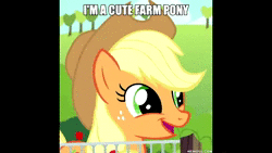 Size: 1280x720 | Tagged: safe, derpibooru import, edit, edited screencap, fifteen.ai, screencap, applejack, earth pony, pony, applejack's "day" off, animated, captain obvious, caption, cute, female, freckles, image macro, jackabetes, mare, meme, memeful.com, open mouth, silly, silly pony, solo, sound, sound only, text, truth, webm, who's a silly pony