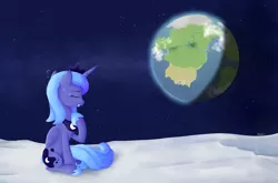 Size: 2500x1650 | Tagged: safe, artist:biocrine, derpibooru import, princess luna, alicorn, pony, crying, moon, planet, solo, space