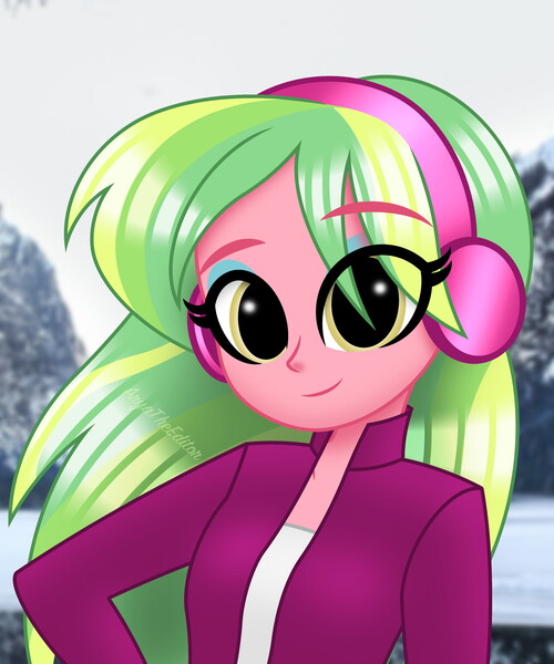 Size: 2500x3000 | Tagged: safe, artist:aryatheeditor, derpibooru import, lemon zest, equestria girls, clothes, coat, cute, cute face, digital art, headphones, looking at you, real life background, shadowbolts, smiley face, smiling, smiling at you, solo, winter, winter outfit