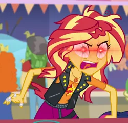 Size: 878x847 | Tagged: safe, derpibooru import, edit, edited screencap, screencap, sunset shimmer, equestria girls, equestria girls series, rollercoaster of friendship, angry, furious, glowing eyes meme, meme, rage, rage face, rageset shimmer, red eyes, that pony sure have anger issues