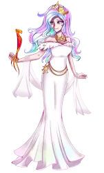 Size: 3500x5800 | Tagged: artist:melanyschaffer, beautiful, bird, crown, cute, cutelestia, derpibooru import, human, humanized, jewelry, kotobukiya, kotobukiya princess celestia, philomena, princess celestia, regalia, safe, simple background, transparent background