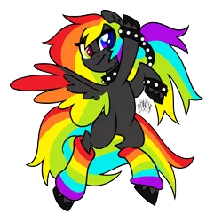 Size: 3000x3000 | Tagged: safe, artist:renhorse, derpibooru import, oc, pegasus, pony, bracelet, choker, colored wings, female, heterochromia, leg warmers, mare, multicolored wings, solo, spiked choker, spiked wristband, two toned eyes, wings, wristband