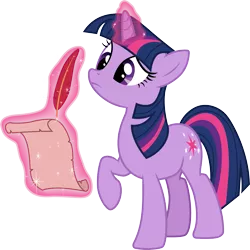 Size: 3001x3000 | Tagged: safe, artist:cloudyglow, derpibooru import, twilight sparkle, pony, unicorn, the super speedy cider squeezy 6000, confused, female, glowing horn, horn, magic, magic aura, scroll, simple background, solo, transparent background, unicorn twilight, vector