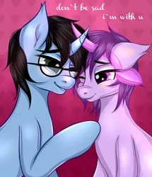 Size: 2105x2447 | Tagged: safe, artist:willymon, derpibooru import, oc, oc:moonzy, oc:tinker doo, unofficial characters only, blushing, dialogue, glasses, male, shipping, smiling, text