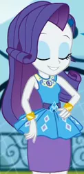 Size: 1001x2045 | Tagged: safe, derpibooru import, screencap, rarity, equestria girls, equestria girls series, sock it to me, spoiler:eqg series (season 2), canterlot high, clothes, cropped, cute, diamond, dress, eyes closed, female, geode of shielding, gold, hand on hip, jewelry, legs, magical geodes, makeup, necklace, outdoors, pencil skirt, raribetes, rarity peplum dress, sleeveless, smiling, soccer field, sock it to me: rarity, waistband, wrist cuffs