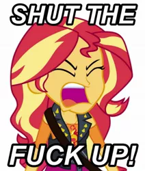 Size: 1738x2048 | Tagged: safe, derpibooru import, sunset shimmer, equestria girls, equestria girls series, forgotten friendship, angry, meme, rageset shimmer, swearing, that pony sure have anger issues, vulgar, yelling