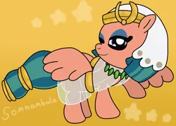 Size: 1256x900 | Tagged: safe, artist:harmonybunny2021, derpibooru import, somnambula, pegasus, pony, clothes, dress, eyeshadow, female, glowpaz, headdress, makeup, mare, see-through, see-through skirt, skirt, solo