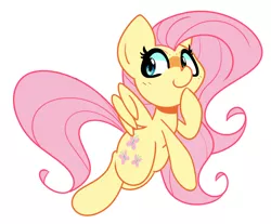 Size: 2588x2146 | Tagged: safe, artist:kindakismet, derpibooru import, fluttershy, pegasus, pony, blushing, cute, female, high res, hoof on chin, looking away, looking sideways, mare, shyabetes, simple background, smiling, solo, spread wings, three quarter view, white background, wings