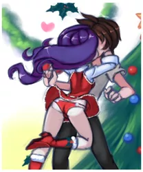 Size: 540x650 | Tagged: dead source, suggestive, artist:drantyno, derpibooru import, rarity, equestria girls, ass, breasts, butt, christmas, christmas tree, clothes, holiday, holly, holly mistaken for mistletoe, kissing, panties, red panties, red underwear, skirt, tree, underwear, upskirt