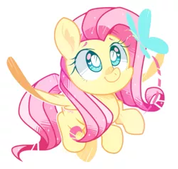 Size: 857x817 | Tagged: artist:yokokinawa, butterfly, chibi, cute, derpibooru import, fluttershy, insect, safe, shyabetes, simple background, solo, weapons-grade cute, white background