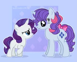 Size: 1281x1041 | Tagged: safe, artist:angellight-bases, artist:importantgreatwake, artist:pigeorgien, derpibooru import, rarity, sparkler (g1), pony, unicorn, base used, bow, cute, female, filly, filly rarity, g1, g1 to g4, generation leap, image, looking at each other, png, raribetes, sad, smiling, tail bow, younger