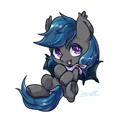 Size: 2000x2000 | Tagged: safe, artist:qamar, derpibooru import, oc, oc:nocturne star, bat pony, pony, blue, blue mane, cute, grey fur, male, purple eyes, simple background, solo, spread wings, stallion, white background, wings